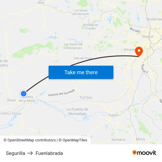 Segurilla to Fuenlabrada map