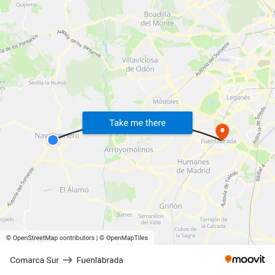 Comarca Sur to Fuenlabrada map