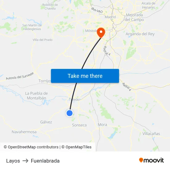 Layos to Fuenlabrada map