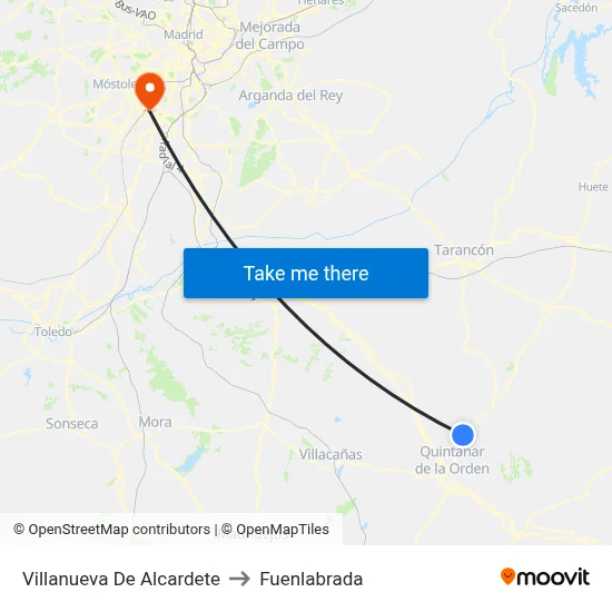 Villanueva De Alcardete to Fuenlabrada map