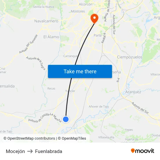 Mocejón to Fuenlabrada map