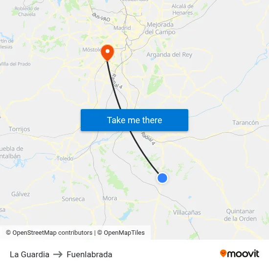 La Guardia to Fuenlabrada map