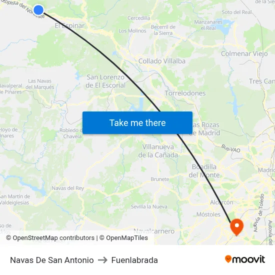 Navas De San Antonio to Fuenlabrada map