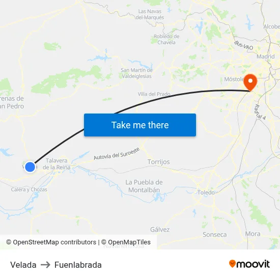 Velada to Fuenlabrada map