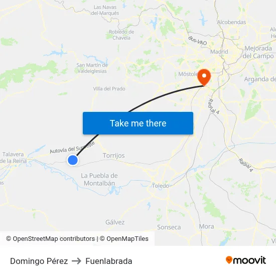 Domingo Pérez to Fuenlabrada map