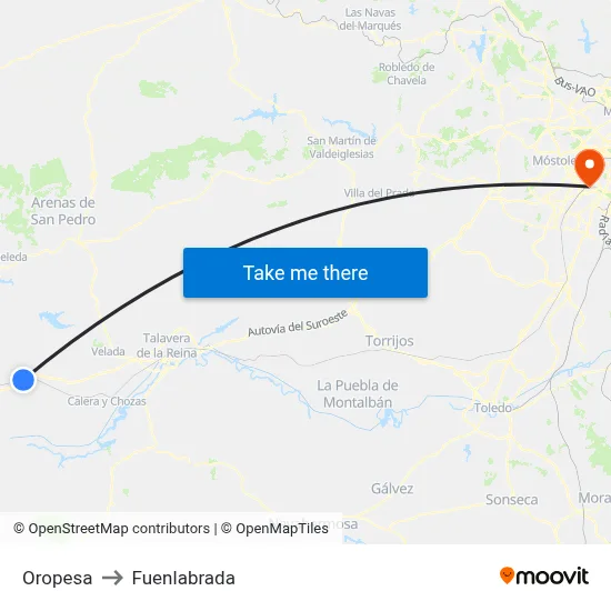Oropesa to Fuenlabrada map