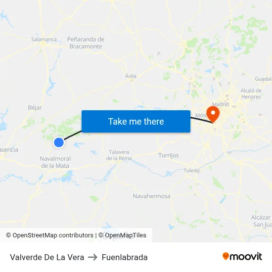 Valverde De La Vera to Fuenlabrada map