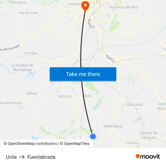 Urda to Fuenlabrada map