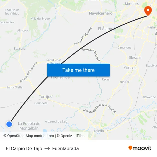 El Carpio De Tajo to Fuenlabrada map