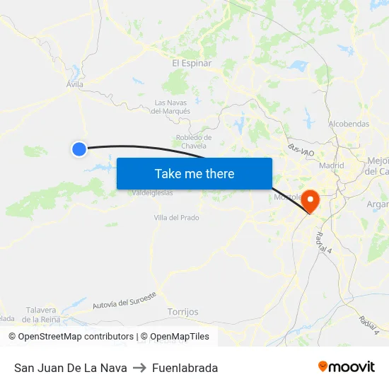 San Juan De La Nava to Fuenlabrada map
