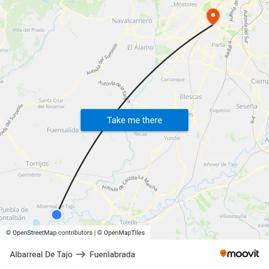 Albarreal De Tajo to Fuenlabrada map