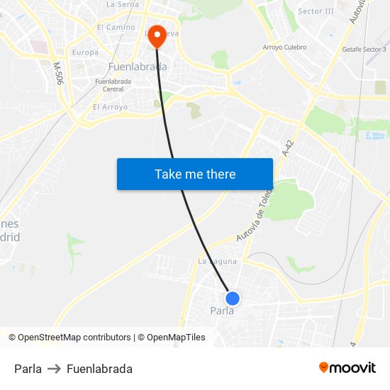 Parla to Fuenlabrada map