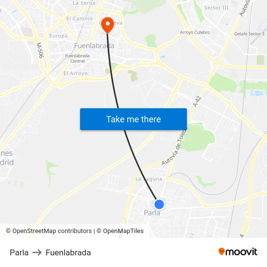 Parla to Fuenlabrada map