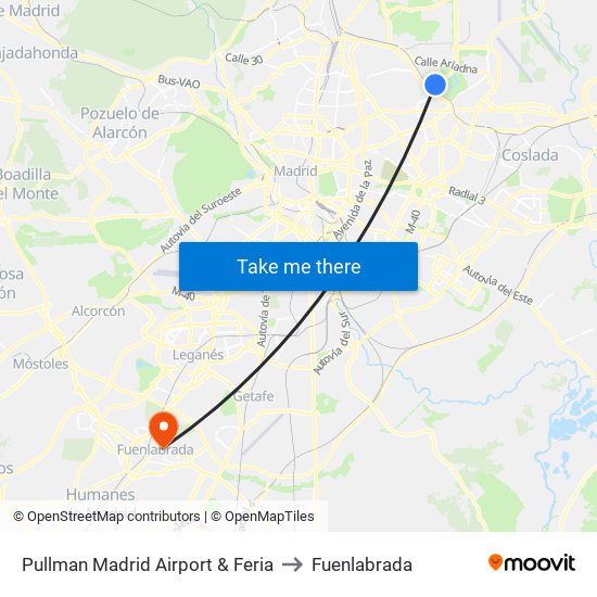 Pullman Madrid Airport & Feria to Fuenlabrada map