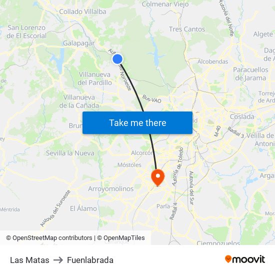 Las Matas to Fuenlabrada map