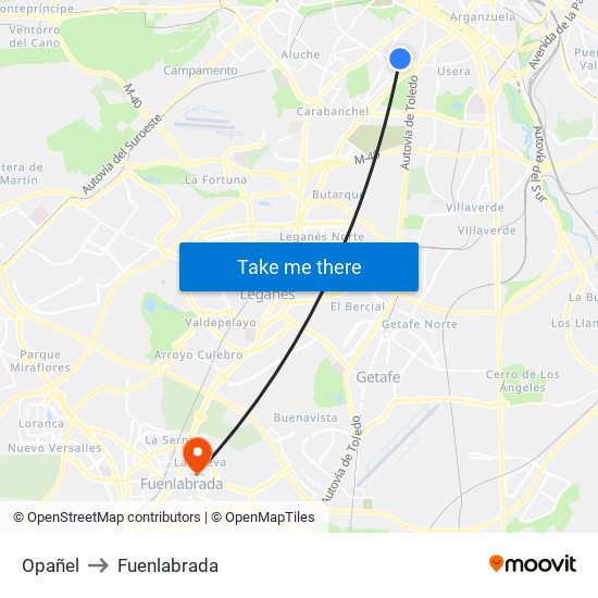 Opañel to Fuenlabrada map