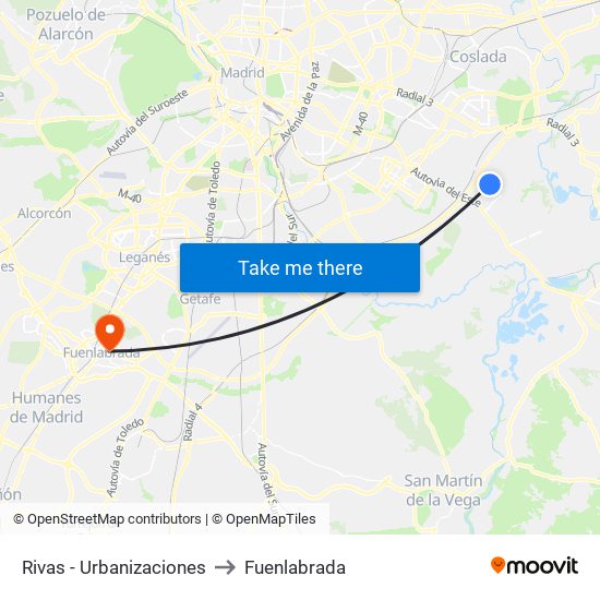 Rivas - Urbanizaciones to Fuenlabrada map