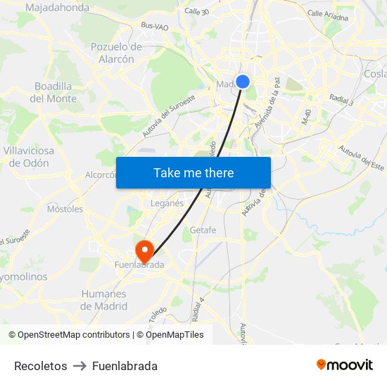 Recoletos to Fuenlabrada map