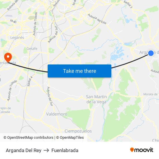 Arganda Del Rey to Fuenlabrada map