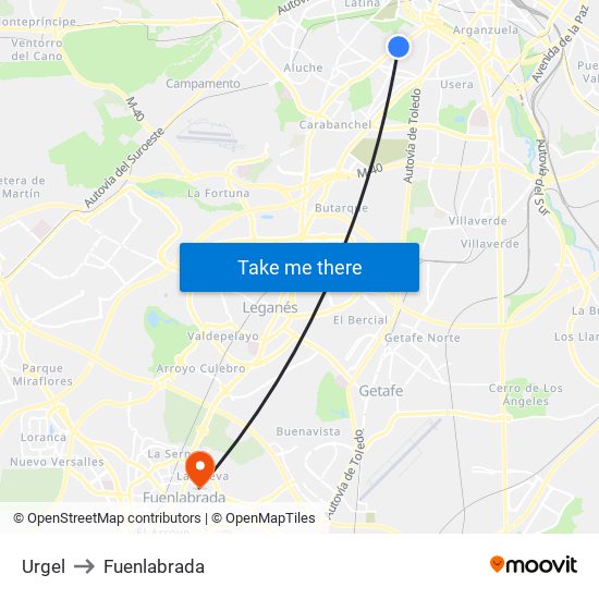 Urgel to Fuenlabrada map