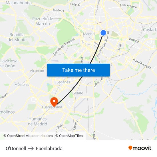 O'Donnell to Fuenlabrada map