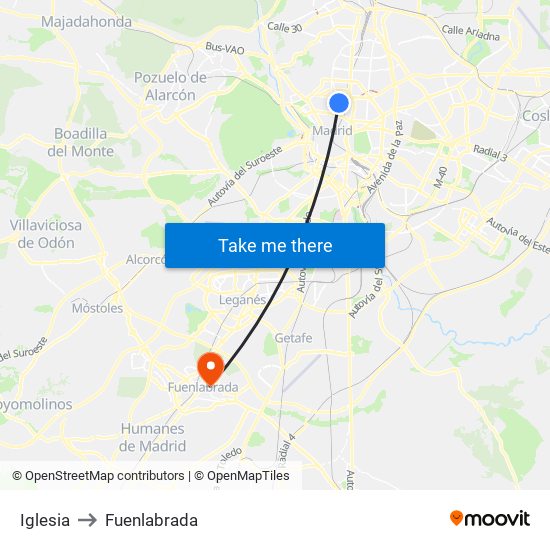 Iglesia to Fuenlabrada map