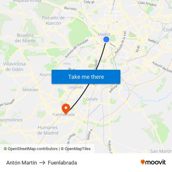 Antón Martín to Fuenlabrada map