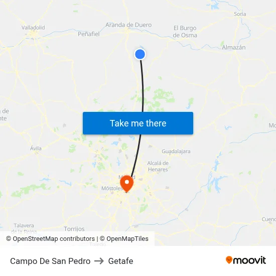 Campo De San Pedro to Getafe map