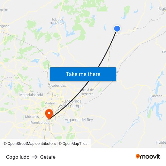 Cogolludo to Getafe map