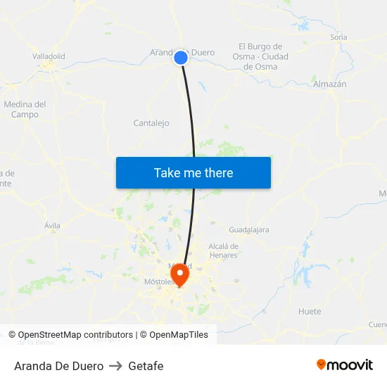 Aranda De Duero to Getafe map