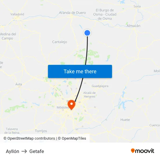 Ayllón to Getafe map