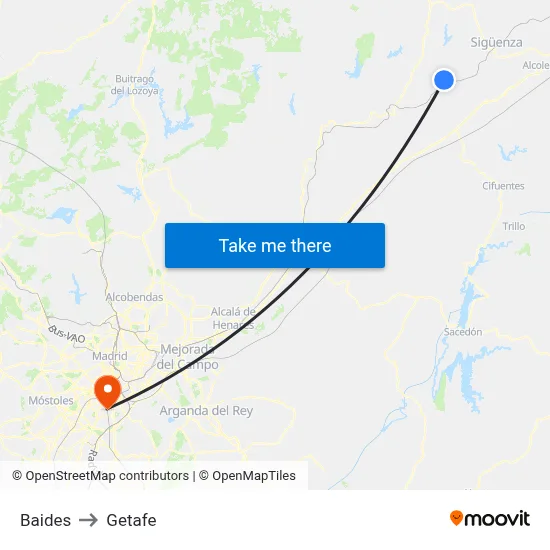 Baides to Getafe map