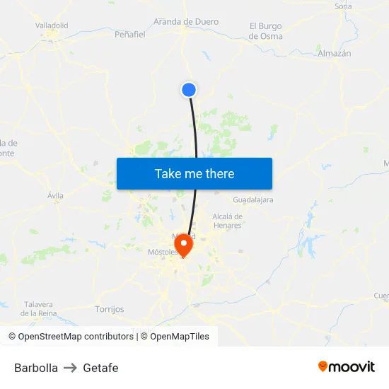 Barbolla to Getafe map
