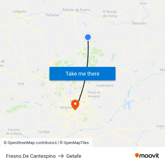 Fresno De Cantespino to Getafe map