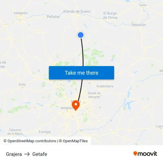 Grajera to Getafe map