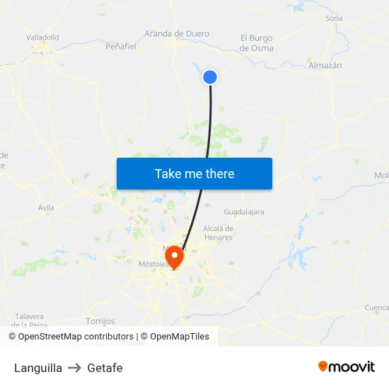 Languilla to Getafe map