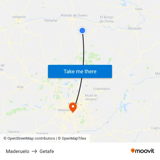 Maderuelo to Getafe map