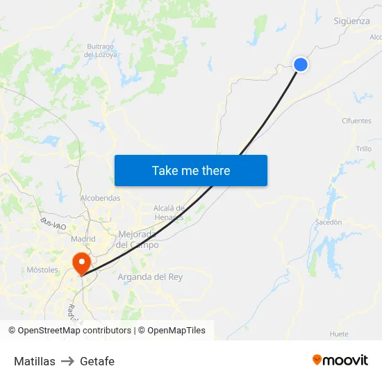 Matillas to Getafe map