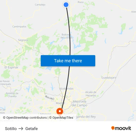 Sotillo to Getafe map