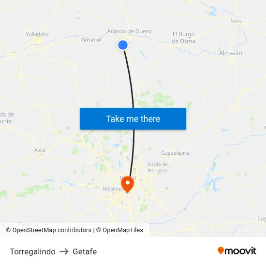 Torregalindo to Getafe map