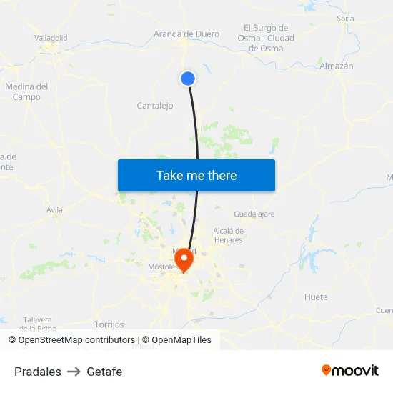 Pradales to Getafe map