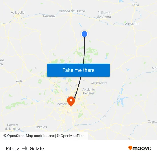 Ribota to Getafe map