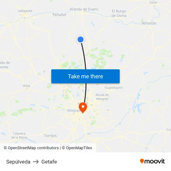 Sepúlveda to Getafe map