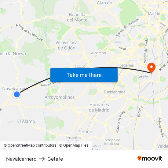 Navalcarnero to Getafe map