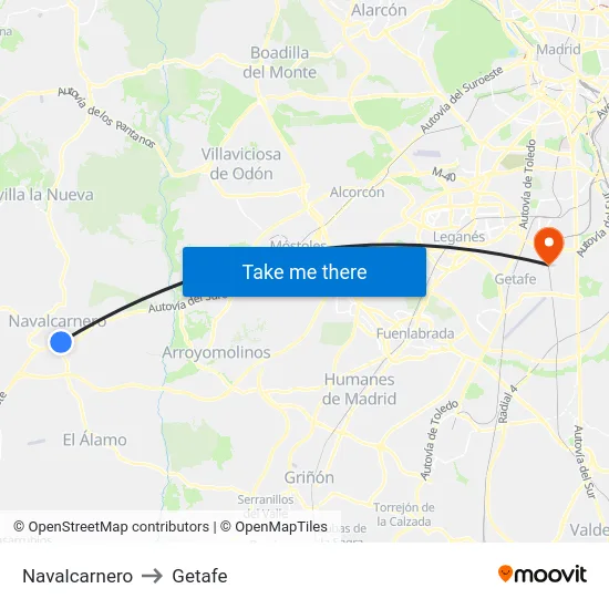 Navalcarnero to Getafe map