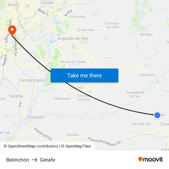 Belinchón to Getafe map