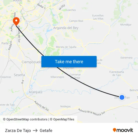 Zarza De Tajo to Getafe map