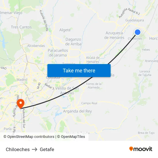 Chiloeches to Getafe map