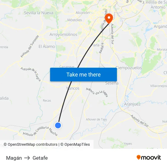 Magán to Getafe map