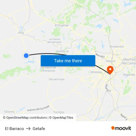 El Barraco to Getafe map
